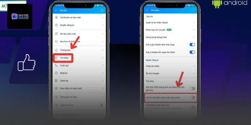 Đổi phím gửi tin nhắn trong cài đặt Zalo PC