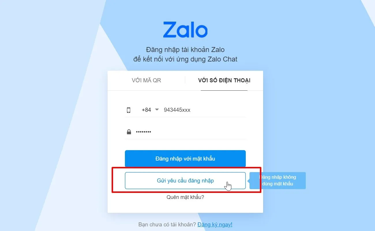 Nhập số SĐT Zalo mà bạn đã đăng kí 
