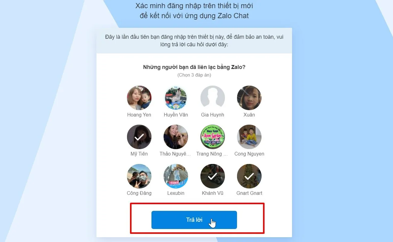 Lựa chọn những người bạn có trong danh bạ để xác minh